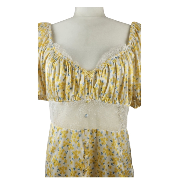 For Love And Lemons Daffodil Mini Dress Large Yellow Floral Lace Puff Sleeves - Picture 4 of 13